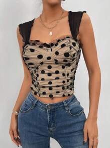SHEIN Privé محبوك ملابس علوية شبكي اسود للنساء مثير وأنيق وملائم تصميم كروب بأحزمة رفيعة - الأسود - مشاهدة 3