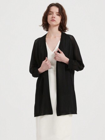 Solid Color Simple Style Open-Front Shirt With Split Hem