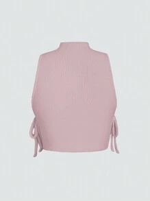 SHEIN Unity 女式无袖扭纹针织上衣，侧系带，夏季 - 粉色 - 查看 2