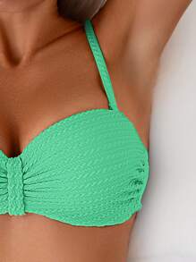SHEIN Swim 夏季海灘女士純色紋理性感比基尼套裝，度假泳裝 - 薄荷綠 - 查看 5
