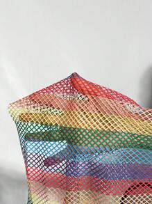 SHEIN ICON Plus Size Icon Rainbow Lưới sọc đầy màu sắc gợi cảm xuyên thấu Áo yếm crop top cho mùa hè - Nhiều màu - Xem 7