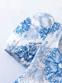 The Wizard of Oz X SHEIN Tween Girl All-Over Printed Square Neck Puff Sleeve Dress For Summer - Blue and White - View 8