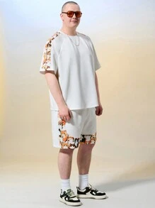 Manfinity VCAY 2pcs/Set Men Plus Size Knitted Loose Fit Short Sleeve T-Shirt Outfit - White - View 3