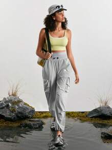 In My Nature Women's Outdoor Sports High Waist Pants, Commuting, Tummy Control, Loose Leg, Elastic Cuff, Large Pockets, Running & Hiking Trousers - Grey - View 7