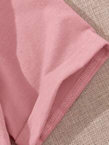 Tween Girl Knitted Plain Round Neck Cropped Twisted Casual T-Shirt 3-Pack, School, Campus, College - Baby Pink - View 5