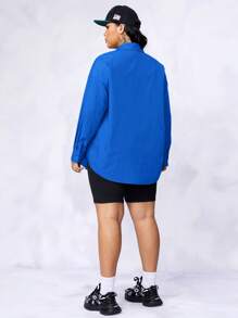 SHEIN EZwear CURVE Co-Ords Ukuran Plus Tombol - Royal Blue - View 2