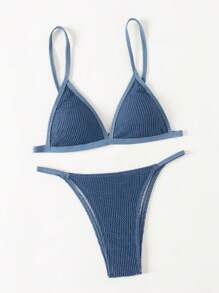 Swim Vcay Bộ bikini dây đeo spaghetti không dây gợi cảm đi biển mùa hè dành cho nữ, dành cho kỳ nghỉ - Màu xanh bụi bặm - Xem 3