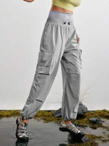 In My Nature Women's Outdoor Sports High Waist Pants, Commuting, Tummy Control, Loose Leg, Elastic Cuff, Large Pockets, Running & Hiking Trousers - Grey - View 6
