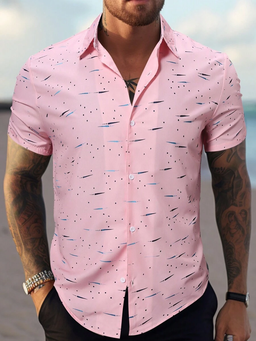 Manfinity Homme Men's Fashionable Simple Daily Dress Shirt - Pink - View 1