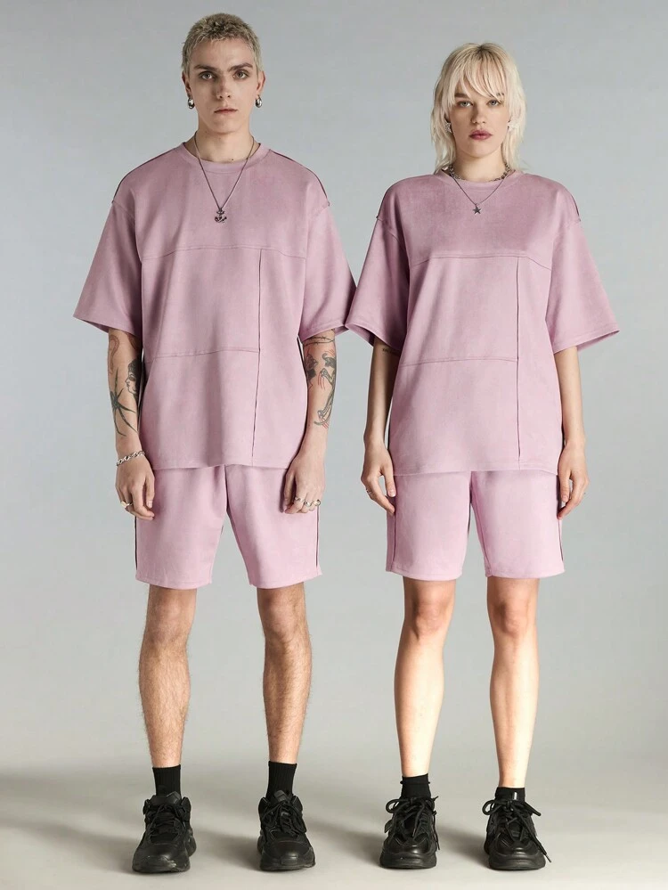 Men's Summer Solid Color Round Neck Short Sleeve Casual T-Shirt And Drawstring Waist Shorts Set