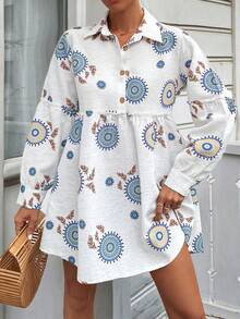 Women's  Embroidered & Printed Vacation Long Sleeve Shirt - Multicolor - View 5