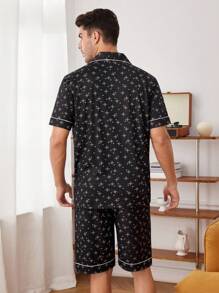 Men's Star Printed Single Breasted Short-Sleeved Top And Plaid Shorts Casual Home Suit Set