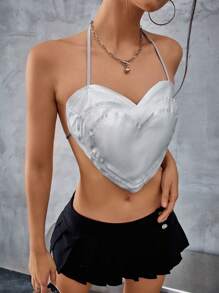 GENKIRA Music Festival Sweet & Cool Gradient Layered Heart Shaped Sexy Backless Camisole With Straps For Women - Silver - View 1