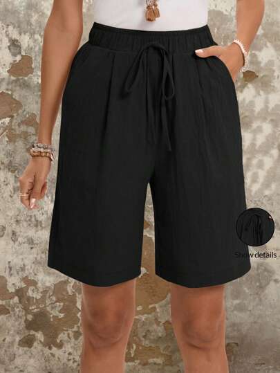 EMERY ROSE شورتات صيفية نسائية قطنية مريحة بجيوب مائلة وخصر مطاطي بلون سادة