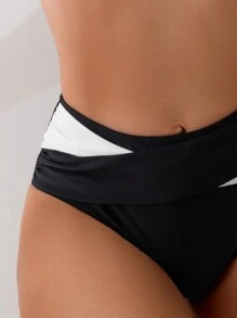 Quần Bikini Gợi Cảm Phối Màu Cho Nữ Có Chi Tiết Chéo Mùa Hè - Đen và trắng - Xem 4