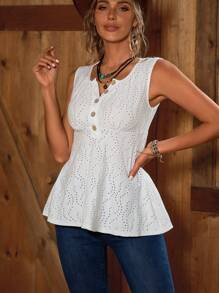 Breezaya Women's Summer Button Front Ruffle Hem Cami Top - White - View 6