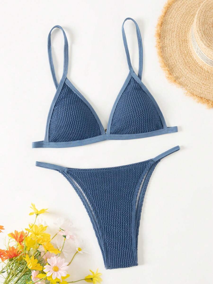 Swim Vcay Bộ bikini dây đeo spaghetti không dây gợi cảm đi biển mùa hè dành cho nữ, dành cho kỳ nghỉ - Màu xanh bụi bặm - Xem 1
