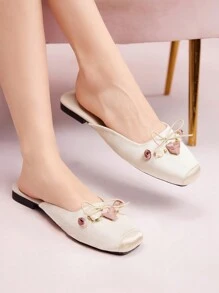 CUCCOO DOLLMOD 女士蝴蝶结装饰平底便鞋夏季度假鞋夏季促销圣诞节秋季新年假期 - 杏色 - 查看 4