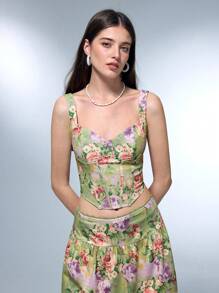 Pamile Artist Vacation Girlcore Casual Printed Sleeveless Crop Tank Top With Backless Design For Women, Slim Fit, Holiday, Spring & Summer, Beach, Going Out, Festival, Ibiza Fits, Western Wear