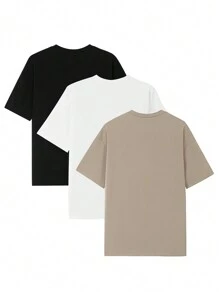 SHEIN EZwear Paquete de 3 camisetas básicas de cuello redondo de manga corta y unicolor para mujer - Multicolor - Ver 2