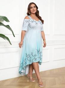 SHEIN Clasi Robe élégante pour femme grande taille avec impression florale pour les vacances d - Vert menthe - Voir 4