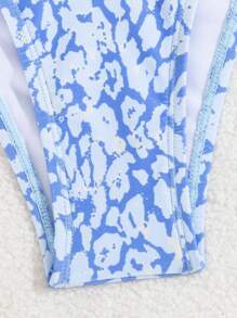 SHEIN Swim 女士豹纹海滩度假比基尼套装，夏季海滩 - 藍色 - 查看 5