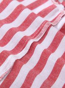 SHEIN Cô gái trẻ áo tay lửng sọc giản dị và thoải mái có cà vạt phía trước - Đỏ - Xem 6