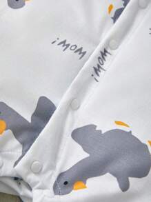 SHEIN Baby Girl Spring Short Sleeve Duck Allover Print Jumpsuit With Digital Print Pattern - Light Grey - View 6