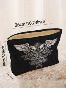 ROMWE Goth 骷髏紋雙面印花灰絨布化妝包 - 彩色 - 查看 3