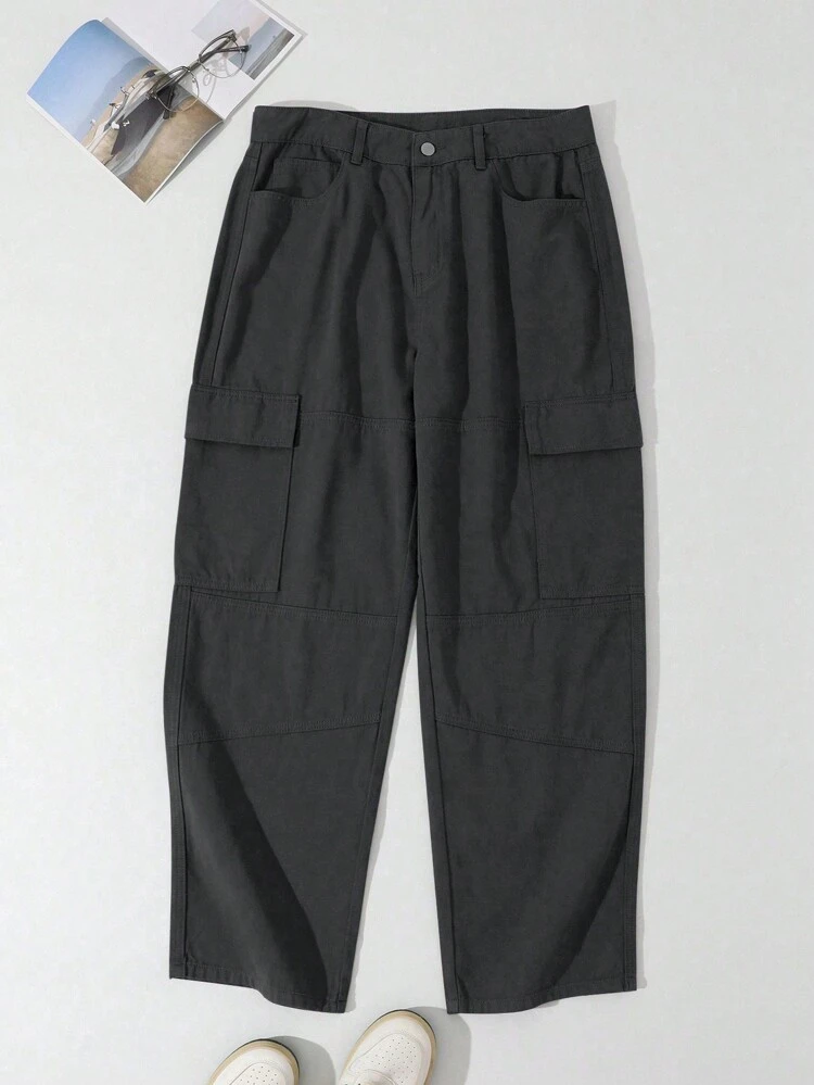 Men's Casual Solid Color Cargo Pants, Versatile For Autumn, Fall