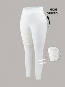 CovetEZ Cộng với kích thước chồng chéo eo sợi lưới nối xà cạp co giãn cao - trắng - Xem 3