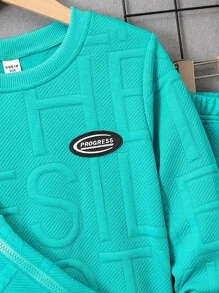 SHEIN 青少年男孩字母圖形紋理面料運動衫、緊身褲、背包套裝（3套可分開銷售） - 藍色 - 查看 5