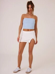 MUSERA 修身开衩低腰迷你裙 夏季优雅休闲可爱度假返校季派对情人节优雅 - 白色 - 查看 3