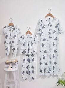 SHEIN Baby Girl Spring Short Sleeve Duck Allover Print Jumpsuit With Digital Print Pattern - Light Grey - View 3