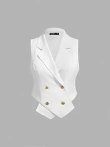 SHEIN MOD Women Plus Size Double-Breasted White Vest Jacket Blazer Coat In Fall/Winter - White - View 1