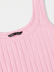 SHEIN Essnce Váy ba lỗ có gân dọc màu trơn Jianyun thời trang dành cho nữ - Màu Hồng baby - Xem 4