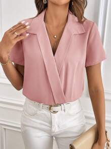 SHEIN Frenchy Bộ đồ liền thân bọc màu trơn dành cho nữ, áo sơ mi công sở và quần áo bảo hộ lao động cho nữ, thể hiện một bộ đồ liền thân thanh lịch, thân thiện với việc đi làm, công sở với đế thun dệt kim, màu trơn đa năng, thích hợp cho cả đi làm và mặc hàng ngày. - Hồng - Xem 4
