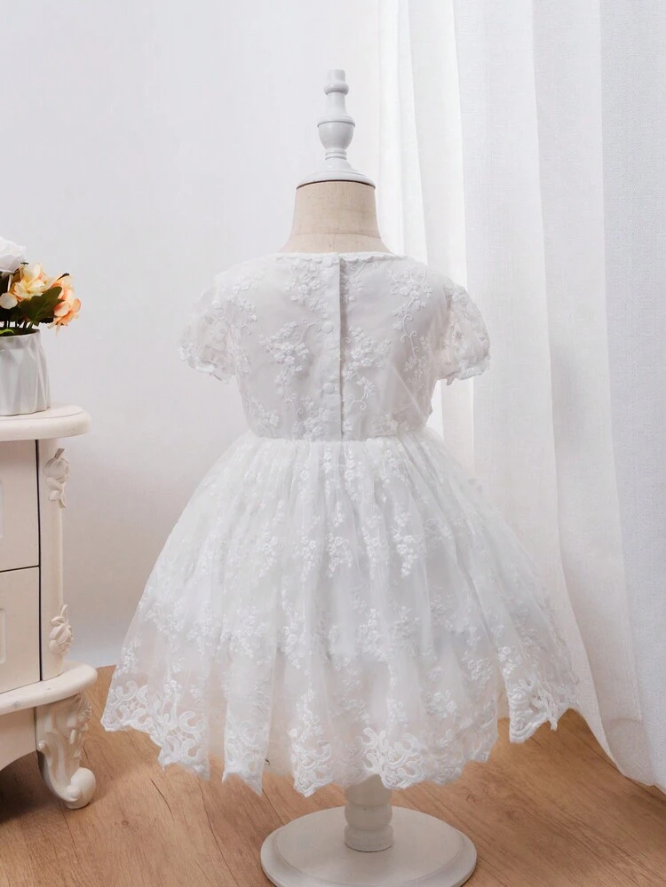 Sweet And Lovely Princess Dress For Baby Girl With Dreamy Butterfly Decorations, Flower Embroidery