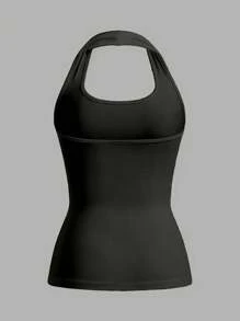 SHEIN EZwear Camiseta de tirantes halter para mujer ajustada y casual, adecuada para el verano