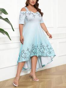SHEIN Clasi Robe élégante pour femme grande taille avec impression florale pour les vacances d - Vert menthe - Voir 3