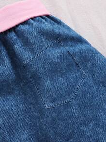 SHEIN Baby Girl Casual And Cute Ruffled Solid Color Top With Floral Belt And Shorts Set - Pink - View 6