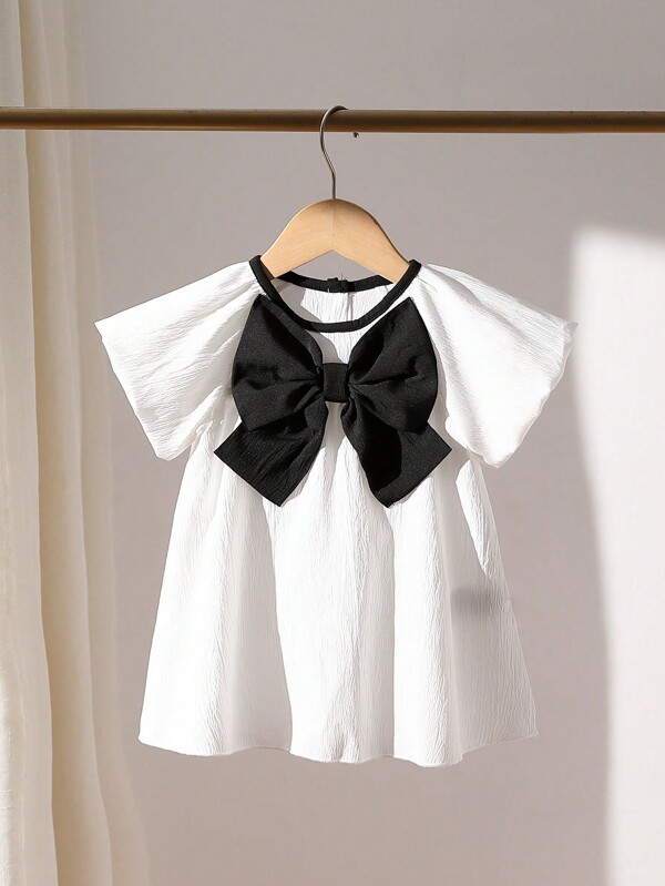 SHEIN Baby Girl Fashionable Artistic Design Princess-Style Dress With Bow Decoration