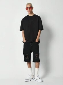 SUMWON 常规款短袖后背环形 T 恤，背面有压花 - 黑色 - 查看 4