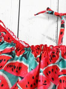 SHEIN Knitted Baby Girl Watermelon Swimsuit Set For Summer With Headband