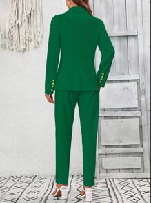 EMERY ROSE Women's Casual And Professional Solid Color Blazer And Trousers Suit Fall Cloth For Women - Dark Green - View 2