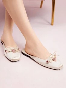 CUCCOO DOLLMOD 女士蝴蝶结装饰平底便鞋夏季度假鞋夏季促销圣诞节秋季新年假期 - 杏色 - 查看 5