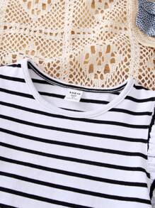 SHEIN 三入組年輕女孩休閒舒適平面短袖T恤 - 白色 - 查看 5