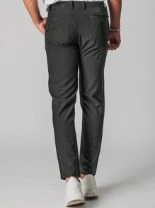 Men's Casual Solid Color Tapered Suit Pants - Dark Grey - View 2
