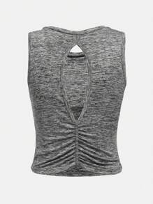 SHEIN Teen Girl Knit Solid Color Sleeveless Top With Hollow Back And Pleats For Casual Or Athletic Wear