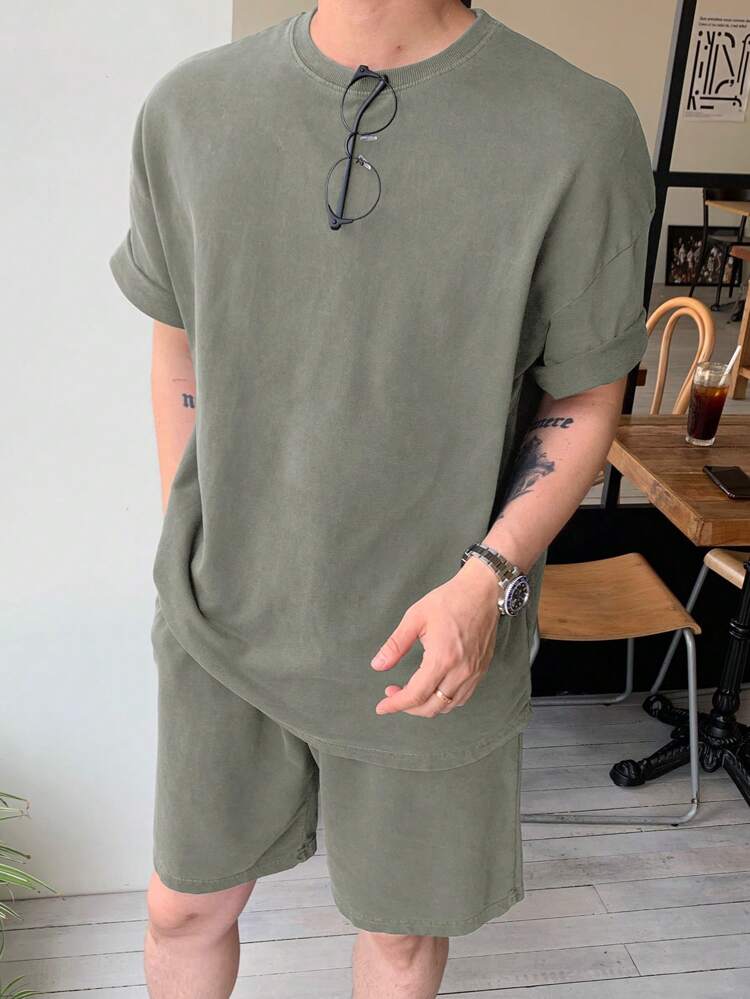 Men's Summer Solid Color 2pcs Outfit, Cozy Outfits Easter